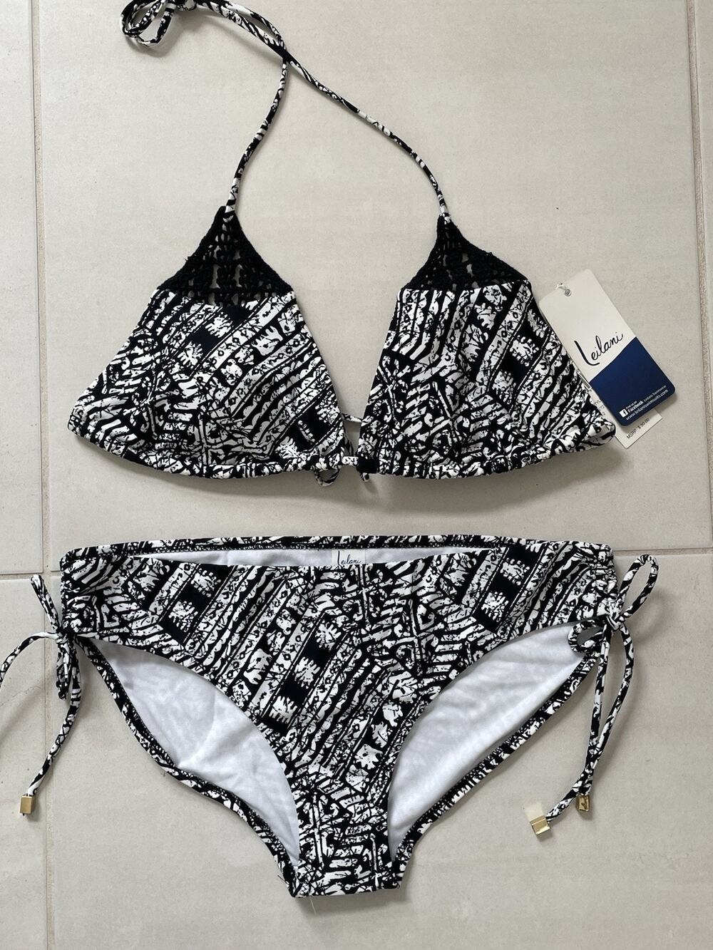 Leilani Swim 10/12 Bikini Swimwear Crochet Multicolor Print Swimsuit